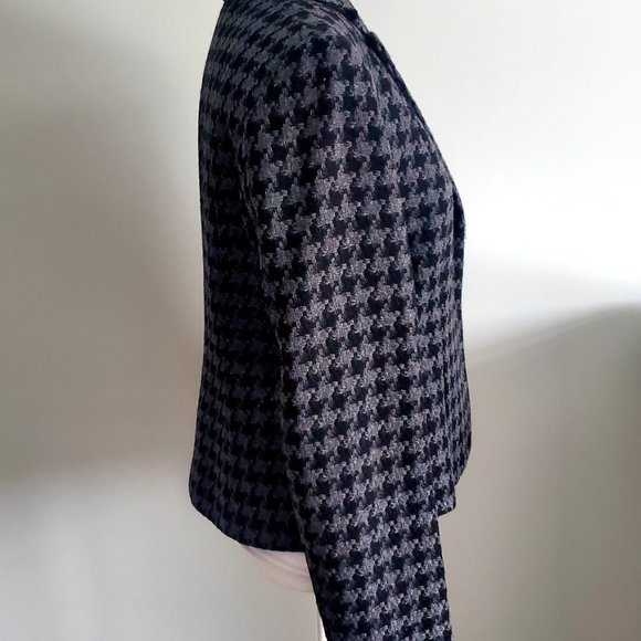 70% Wool Suit Blazer Jacket Houndstooth Pattern Black Gray Tailored Career Wear - Picture 5 of 8